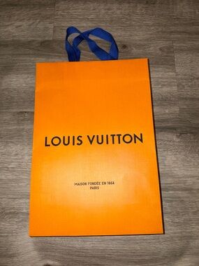 Authentic Louis Vuitton Orange Gift Bag with Blue Handles
